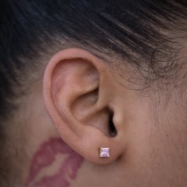 Steelt Knitted Women's Gold Plated Pink Cubic Zirconia CZ Princess Cut Screw back Earrings