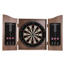 Dartboard, Classic Dartboard Cabinet, MDF and Sisal Dartboard with Dart Scoreboard and 6 Steel Tip Darts, Easy Assembly Complete with All Accessories Dart Boards Set for Adults (Brown)
