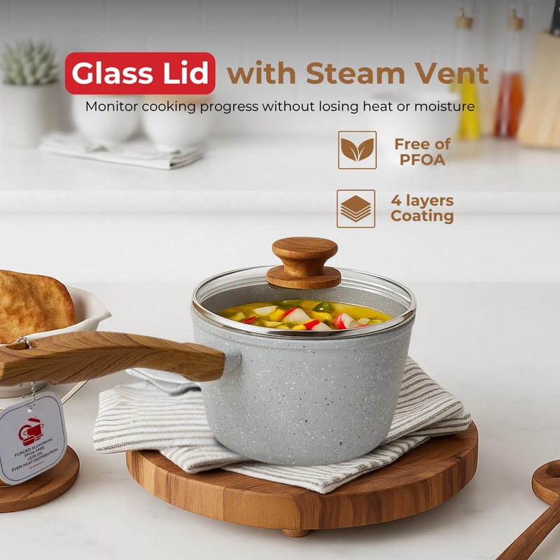 SALFORD 1.8 Quarts Aluminum Saucepan with Glass Lid – Nonstick