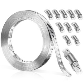 Bolatus Hose Clamp 3 Meters/9.84 Feet, Hose Clips 304 Stainless Steel DIY Worm Clamp with 10 Pcs Fasteners Adjustable Hose Pipe Clips Large Pipe Clamps Assortment for Tube and Fuel Line