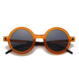 LJCZKA Vintage Round Sunglasses Men Women Retro Round Sunglasses Large Fashion with UV400 Protection, orange / grey