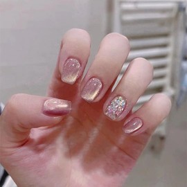 Nail Tips, Short, 24 Pieces, Short Nail Sticks, Cute Purple, False Nails, Popular Design, Fashion, 3D Nails, Bride Nails, Coming of Age of Coming of Age Ceremonies, Weddings, Wood Sticks, Nail File,