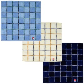 Nishio IBT-504-3P Imabari Towel Certified Hand Towel, Men's, Set of 3, Made in Japan, 100% Cotton, 9.8 inches (25 cm), Double-Sided Pile, Water Absorbent, Checkered Pattern, Men's Imabari Towel