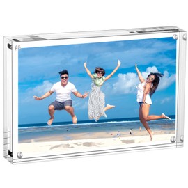 Acrylic Photo Frame - Double Sided Picture Frame with Magnetic, Clear Frameless Desktop Photo Block (Clear, 4x6 Inches (2 Pack))