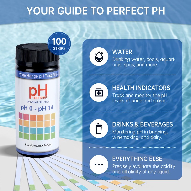 PH Test Strips 0-14, 100 Strips Universal Litmus Papers for