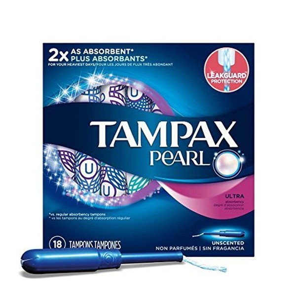 Tampax PROCTER & GAMBLE Pearl Plastic Unscented Tampon, Ultra Absorbency, Pack of 18