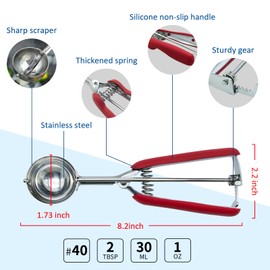 Cookie Scoop 2 Tbsp,Ice Cream Scoop,Stainless Steel 30ml/1oz-Medium Cookie Scoops for Baking,Red Good Soft Grips,Durable and Effortless,for Ice Cream,Melon Baller and Meatballs,Baking