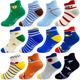 ELUTONG Children's Stopper Socks, 12 Pairs, Non-Slip Socks, Children's Animal Motifs Socks for 1-7 Years, Boys, #1 Shark, 3 - 5 years
