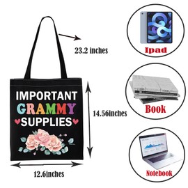 PWHAOO Grammy Merchandise Important Grammy Supplies Tote Bag New Grammy Gifts Best Grandma Gift Mother's Day Gift, Grammy Supplies Tote