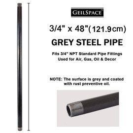 GeilSpace 3/4" x 48" Heavy Duty Pre-Cut Grey Metal Pipe, Industrial Steel Fits Standard 3/4 Inch Threaded Pipes and Fittings - Vintage DIY Industrial Shelving (3/4" × 48", Grey)