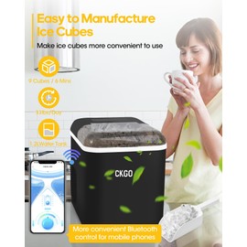 Joyplanet Fast Ice Maker Countertop - 9 Cubes in 6 Mins, 33Lbs/Day, Self-Cleaning, Quiet Portable Black Ice Machine with Smart App Control, 2 Ice Sizes for Home, Kitchen, RV, Camping