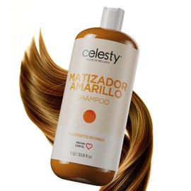 CELESTY | Shampoo Matizador - Variedad Amarillo Azul Morado Negro Rojo Violeta - para el Cuidado de Cabello Rubio Cenizo Dorado Canas