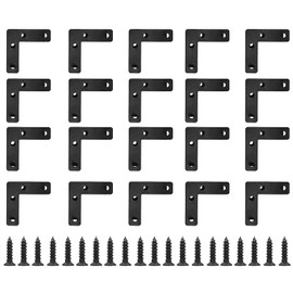 Waziaqoc 20 PCS 2 x 2 Inch Black L Bracket, L Right Angle Flat Corner Bracket (50 x 50mm), Flat Mending Plates Brace for Wooden Frames, Repairment, with Screws