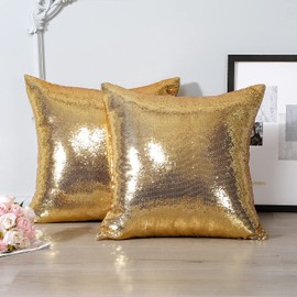 JOTOM Cushion Covers Set of 2 Luxury Sequins Satin Throw Pillow Case Solid Color Sequin Cushion Case Pillow Cover Home Decor for Couch Wedding Bed Living Room Party (Fish Scales Sequins Gold,45x45cm)