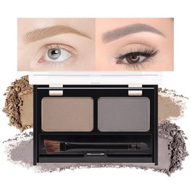 FeiCuiYun Eye Brow Powder for Women, Medium Brown Eyebrow Powder Kit with Double-ended Eyebrow Brush, Long-Lasting Waterproof Two Colors, Purse-Friendly Compact, Cruelty Free (Light Brown+Grey)