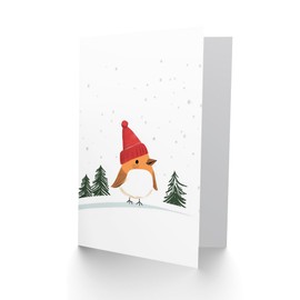 Wee Blue Coo Greeting Card Robin Bird Wearing Winter Hat Snowy Landscape Blank For Him Or Her Art Xmas Christmas Card