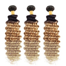 1B/27/613 Bundles Deep Wave Honey Blonde Bundles Brazilian Remy Hair Weave Three Tone Balck To Blonde Hair Extensions Grade 8A Unprocessed Virgin Hair Bundles 8 10 12 inch