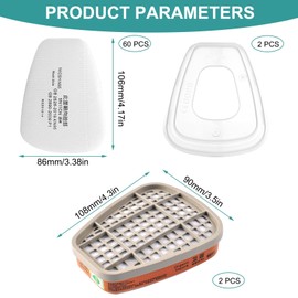 6001 Filter for Respirator Mask Set, Filter Against Organic Vapours Set, Cotton Filter Filters, 60 Filter Cotton + 2 Filters and 2 Cover Caps for Craftsmen, DIY, Paint Sprayer