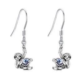 YFN Sloth Gifts Earrings Sterling Silver Leverback Sloth Heart Dangle Drop Earrings Sloth Jewelry for Women