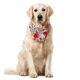Lunarable Meadow Dog Bandana, Poppy Blossoms and Leaves, 16" X 16", Vermilion Turquoise White