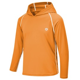 Boys Grils Sun Shirts Size 6 SPF UV Rash Guard Long Sleeve Hoodie Thumbhole Quick Dry Workout Athletic Hiking Fishing Water Orange