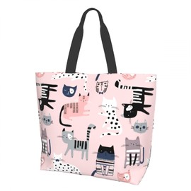 Cafl Cute Cats Tote Bag Cartoon Cat Shoulder Bag Large Reusable Eco-friendly Beach Bags Portable Storage Handbag Convenient for Women Gym Travel Shopping