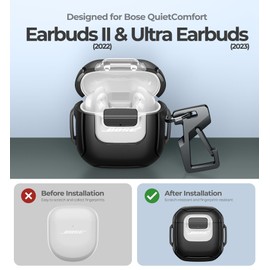 Dexnor for Bose QuietComfort Earbuds II Case (2022) & Bose QuietComfort Ultra Earbuds (2023) & Ultra Earbuds 2nd Gen(2025), Secure Lock Clip Shockproof Protective Cover with Carabiner & Keyring Black