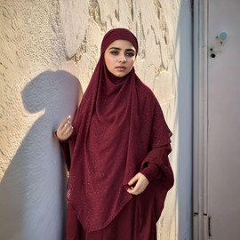 Starsouce Women's Khimar Hijab Muslim Islamic Long Hijab Solid Breathable Arabian Dubai Kaftan Prayer Headcover Headscarf