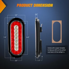 Nilight 2PCS 6Inch Oval LED Trailer Tail Lights Red White 23LEDs w/Flush Surface Mount Grommets IP67 Waterproof Stop Brake Running Reverse Backup Light for Trucks RV