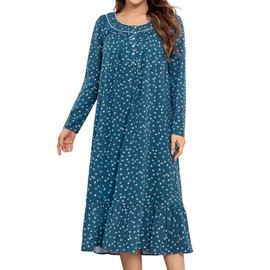 MZROCR Cotton Nightgowns for Women Soft Long Sleeve Night Gowns for Adult Women Comfy Night Shirts Lightweight Sleepwear