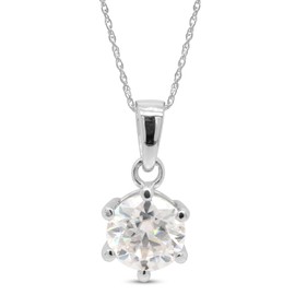 SAVEARTH DIAMONDS 6-Prong Solitaire Style, 1 Carat 6.5MM Round Cut Lab Created Moissanite Diamond Pendant Necklace For Women In 14K White Gold Over Sterling Silver 18" Chain(VVS1 Clarity)