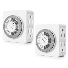 G-Homa Timer Outlet Electric Indoor with 2 Grounded Outlet,Plug-in 24-Hour Mechanical Timers,Daily On/Off Cycle,Energy Saving for Lamps, Seasonal, Christmas Lights and Holiday Decorations (2 Pack)