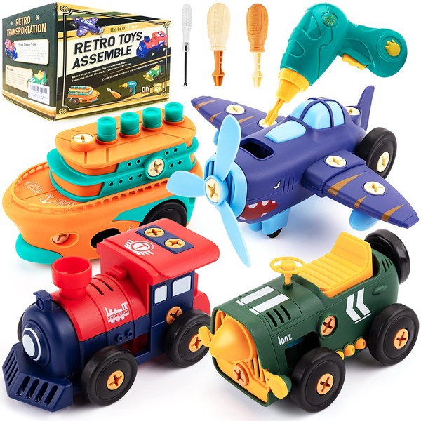KODATEK Take Apart Toys for 4 5 6 7 8 Year Old Boys Girls, with Engine & Electric Drill Tool, Kids Tool Set Play Assemble Toys, STEM Building Learning Game, Kids Educational Toys Car Construction Toys