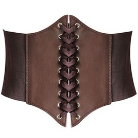HANERDUN Women's Elastic Corset, Lacing Belt, Retro Belt, Tied Waspie Belt, Waist Belt, brown