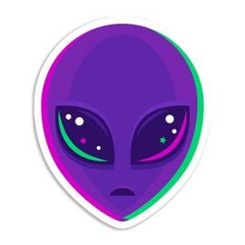 Purple Alien Face Psychedelic Green Space Sticker Decal Notebook Car Laptop 4.5"x5.5"