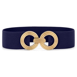 JasGood Women's Wide Elastic Waist Belt Stretchy Belt for Dresses Hip Belt Golden Buckle Belt for Women, navy