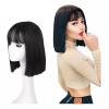 Huaya Peluca Negra Cabello Sintético Lacio Corto Con Fleco Liso