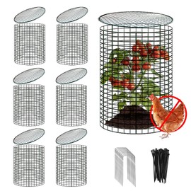 6 Sets of 24'' x 12'' Garden Plant Protectors from Animals with Detachable Covers, Metal Plant Cage Chicken Wire Cloche with Ground Stakes and Nylon Tie, Wire Plant Cage to Keeping Bunny Animals Out