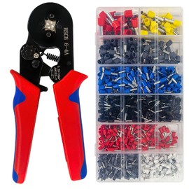 Bootlace Ferrule Crimping Tool, HFAN HSC8 6-4A 0.25-10mm² AWG23-7 Self Adjusting Ratcheting Ferrule Crimper, Wire end Cord end Lug Plier Crimping Tool with 1250 Terminal Crimp Connectors