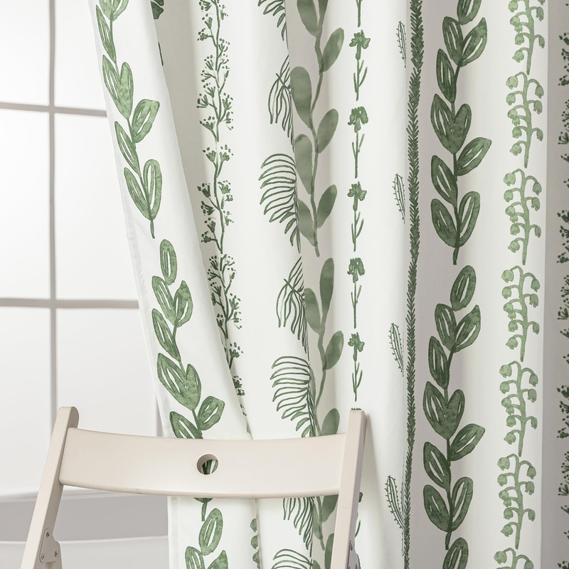 Sage Green Boho Shower Curtain,Modern White Light Green Neutral Farmhouse