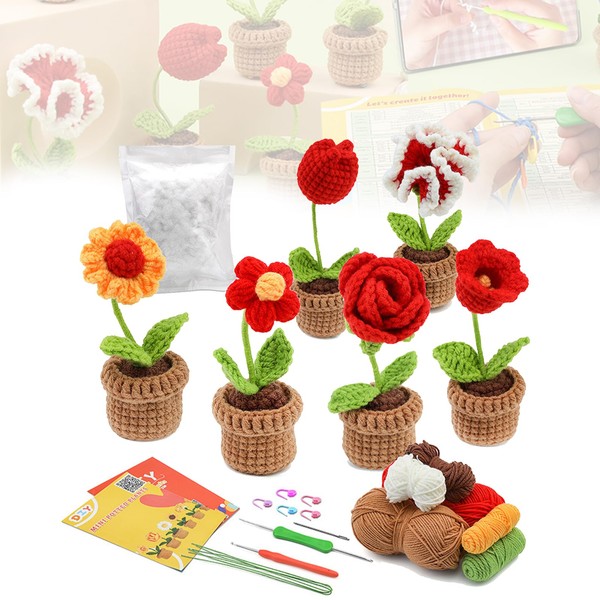 Crochet Kit for Beginners,Crochet Flowers Kit,Crochet Knitting Kit,Beginner Crochet Kits