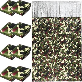 Preboun 10 Pcs Camo Emergency Sleeping Bags Camo Blankets Emergency Shelter Survival Gear Portable Lightweight Thermal Bivy Sack Waterproof for Outdoor Camping Hiking Homeless Shelter