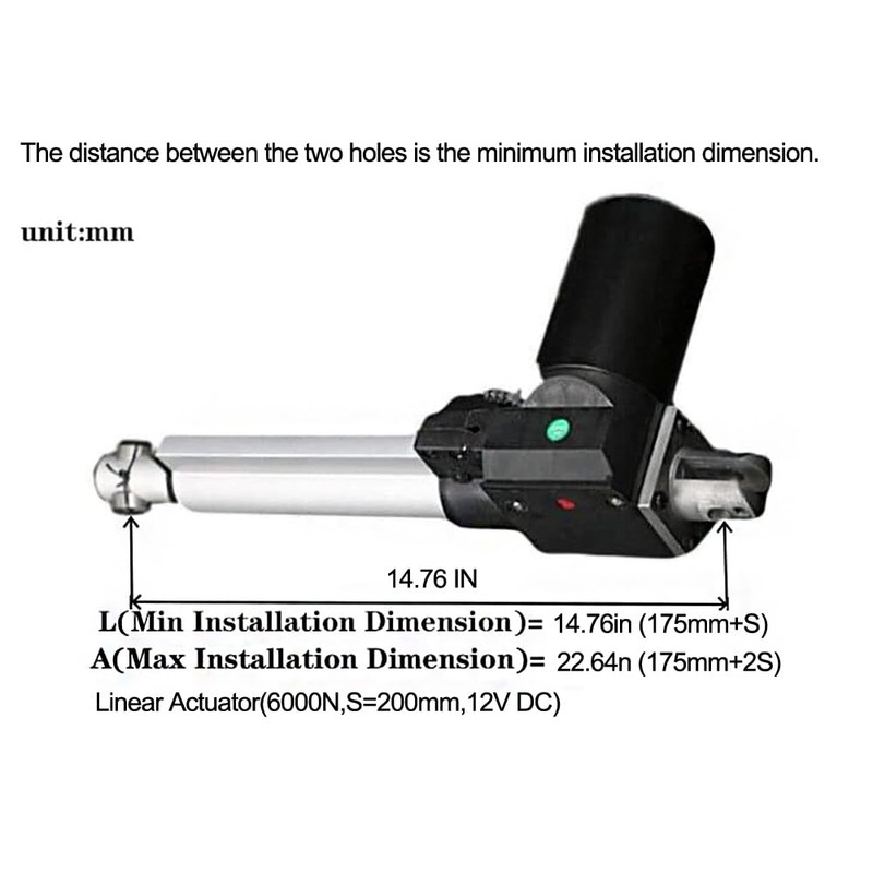 INTBUYING Electric Linear Actuator Motor 8inch(200mm) Stroke 12V DC,1320LBS(6000N) with