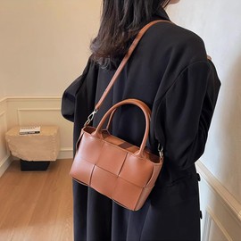 Woven Bags for Women Leather Tote Bag Top-handle Shoulder Bag Handmade Crossbody Purses and Handbags(Brown)