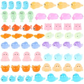 LALASTYLE 64 PCS Luminous Ocean Animals, Tiny Toy Resin Octopus, Crab, Shrimp，Dolphin, Sea Lion, Variety Pack Sea Creatures for Fairy Garden Accessories, Fish Tank, Miniature Landscape Home Decoration