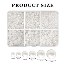 7600 Pcs Flat Back Pearl,White Pearl Half Round Flat Back Beads,Half Round Pearls for Jewellery Making Crafting Necklaces Bracelets Earrings Rings Jewelry Making Supplies(1.5/2/2.5/3/4/5mm)
