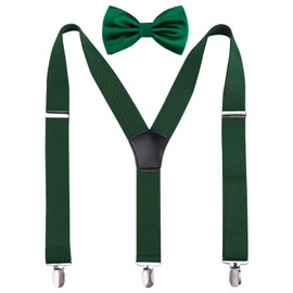 Alizeal Men's Y-Back Adjustable Suspender and Bowtie Set, Dark Green