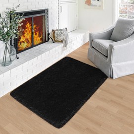 ZJYeRug Small Shaggy Area Rug,2x3 Utral Soft Rug for Living Room,Fuffy Washable Rug for Bedroom,Black Throw Carpet for Nursery,Kid,Decor
