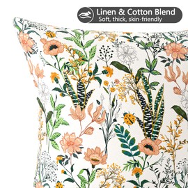 Gukeniu Throw Pillow Covers, 18x18 Inch Cotton Linen Pillow Cases Pack of 4, Decorative Bed Case for Couch Bedroom Sofa Living Room Patio, Farmhouse Modern Home Decor, Colorful Retro Flower Birds