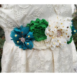 Flower Sash Belts for Women/Girls Dresses Bridal Wedding Bridesmaids Belt Maternity Pregnancy Flower Belt for Baby Shower (Teal Green)